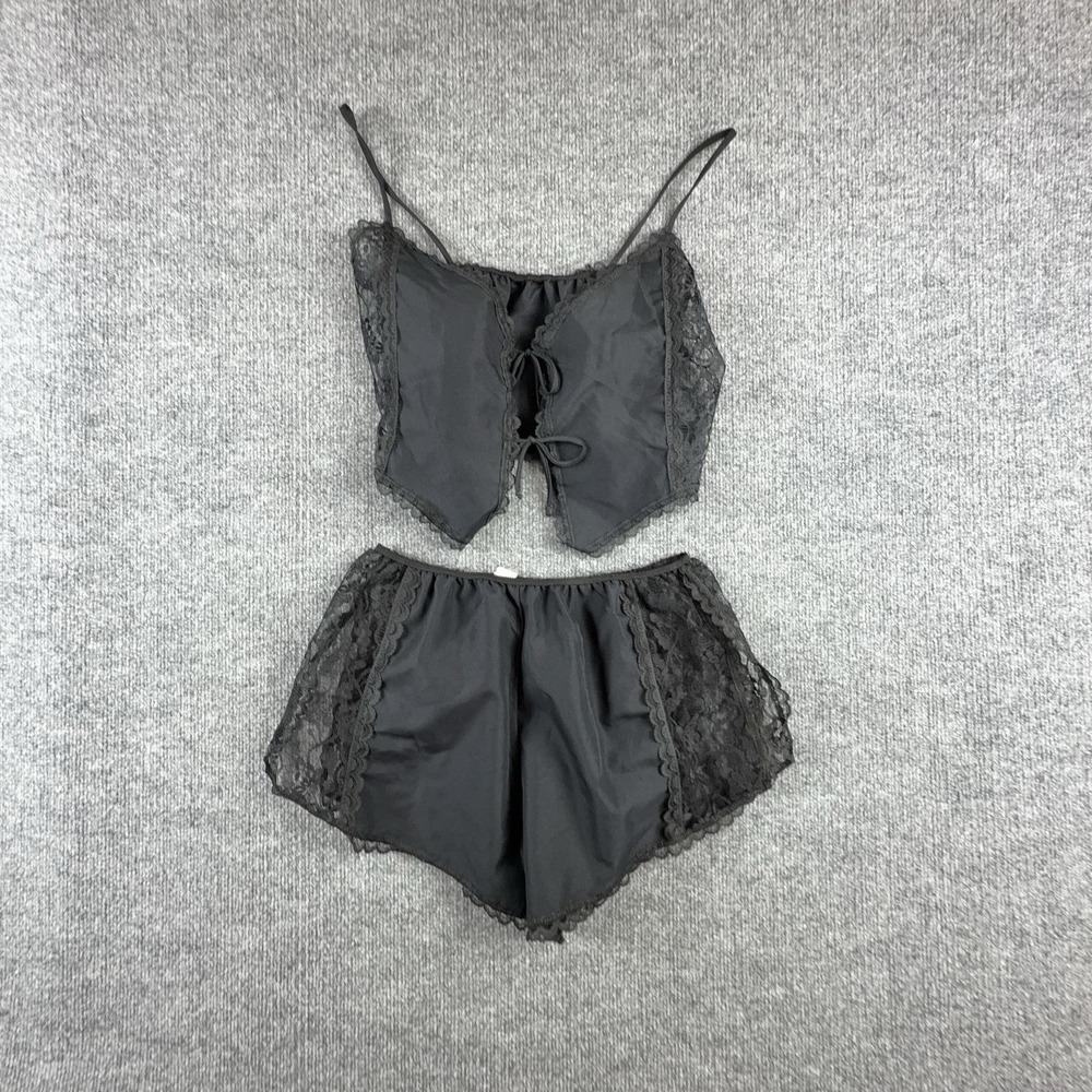 VTG Elissia Pajama Set Womens Medium Black Lace Cami Shorts 2 Piece Sleepwear
